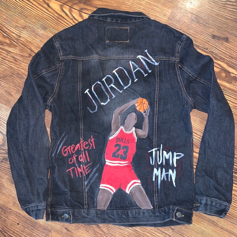 Michael Jordan customized handpainted jean jacket XXL denim Jumpman basketball